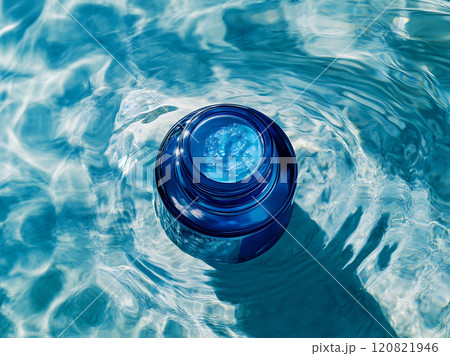 Blue container in clear water 120821946