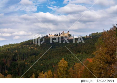 Medieval Kasperk Castle in southwestern Bohemia, Czech Republic, sunny autumn day, Plzen region, Sumava range Medieval Kasperk Castle in southwestern Bohemia, Czech Republic, sunny autumn day, Plzen region, Sumava range 120821994