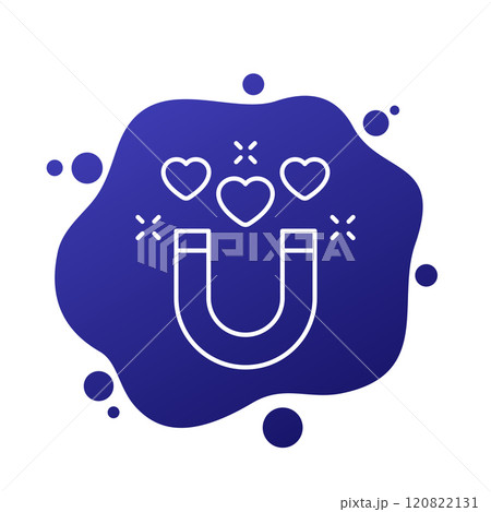 Magnet and hearts, attraction icon, line vector Magnet and hearts, attraction icon, line vector 120822131