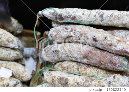 slices of traditional sausage salami fuet or dry sausage slices of traditional sausage salami fuet or dry sausage 120822340