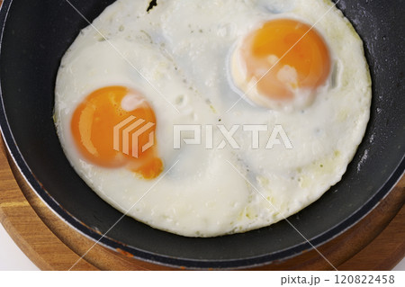 Fried eggs in a frying pan Fried eggs in a frying pan 120822458