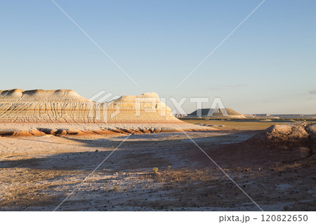 Kyzylkup area landscape, Mangystau desert. Rock strata formations 120822650