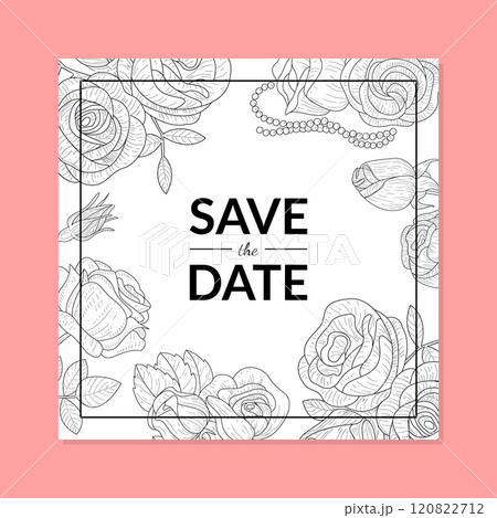 Save The Date Invitation Card Template with Hand Drawn Flowers Vector Illustration 120822712