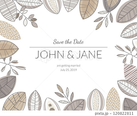 Wedding Invitation Card with Forest Leaves, Floral Design Elegant Template Vector Illustration 120822811