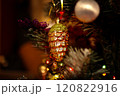 Beautiful festive decorations on the Christmas tree. New Year 2025 120822916