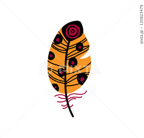 Colored Bright Orange Bird Feather Decoration Element Vector Illustration Colored Bright Orange Bird Feather Decoration Element Vector Illustration 120823479