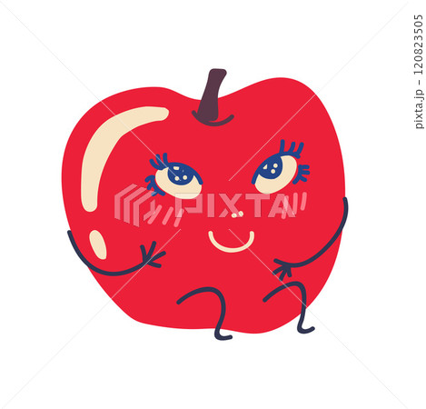 Cute Red Apple with Smiling Face, Sweet Adorable Funny Fruit Cartoon Character Vector Illustration 120823505
