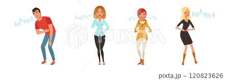 People Character Laughing Out Loud in Standing Pose Vector Set 120823626