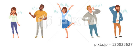 People Character Laughing Out Loud in Standing Pose Vector Set 120823627