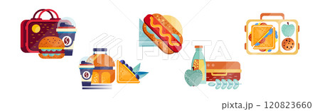 Snack and Appetizer Food and Lunch Flat Vector Set Snack and Appetizer Food and Lunch Flat Vector Set 120823660