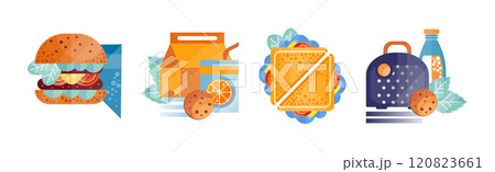 Snack and Appetizer Food and Lunch Flat Vector Set Snack and Appetizer Food and Lunch Flat Vector Set 120823661
