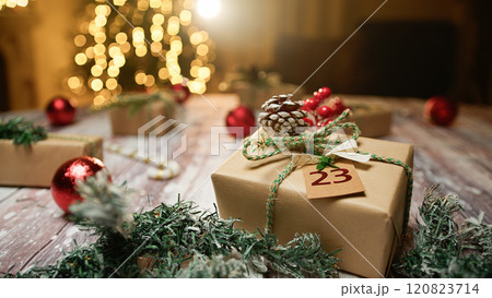 Christmas Gift boxes on the table  120823714