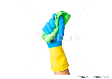 Cleaning services, hand with cloth isolated Cleaning services, hand with cloth isolated 120823759