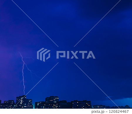 Picturesque view of lightning, hunderstorm over the City. 120824467