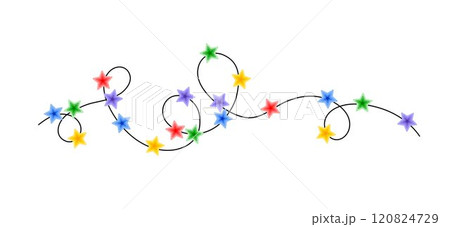 Christmas colorful multicolored lights curly string garland, doodle hand drawn vector illustration, flat cartoon seasonal image for winter New Year holiday, birthday events design Christmas colorful multicolored lights curly string garland, doodle hand drawn vector illustration, flat cartoon seasonal image for winter New Year holiday, birthday events design 120824729
