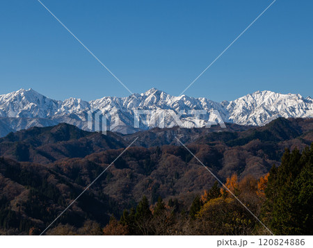 冠雪の北アルプスの山並み 遠望 冠雪の北アルプスの山並み 遠望 120824886