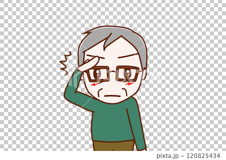 (Front view of upper body) An elderly man with a serious face, salutes and straightens his posture to understand 120825434