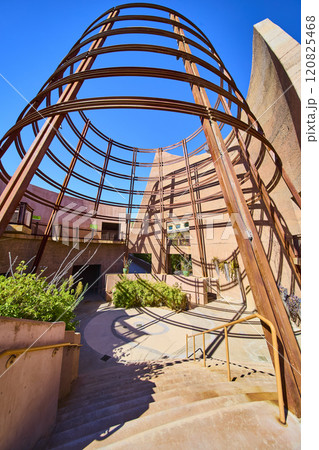 Modern Architectural Framework with Shadows and Greenery, Eye-Level Perspective 120825468
