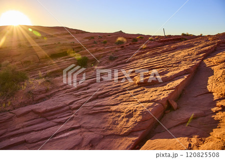 Golden Hour Red Rock Formations in Valley of Fire Low Perspective Golden Hour Red Rock Formations in Valley of Fire Low Perspective 120825508