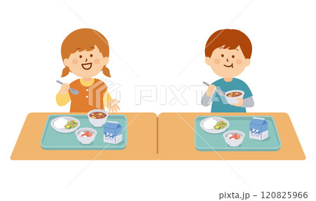 給食を食べる子供たちのイラスト 120825966