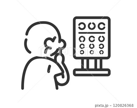 視力検査をする、男性のアイコン（線画）のイラスト 120826368