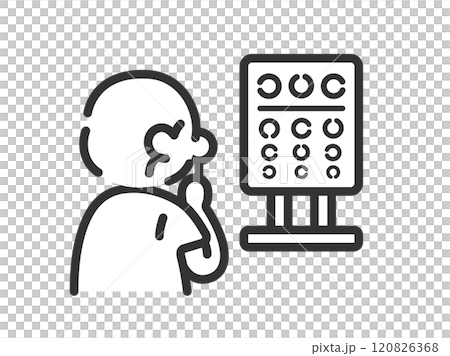 視力検査をする、男性のアイコン（線画）のイラスト 120826368
