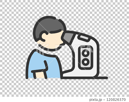 用機器進行視力測試的男性圖示（線條顏色）的插圖 120826370