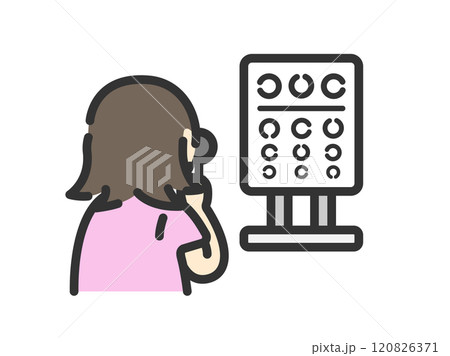 視力検査をする、女性のアイコン(線画カラー)のイラスト 視力検査をする、女性のアイコン(線画カラー)のイラスト 120826371