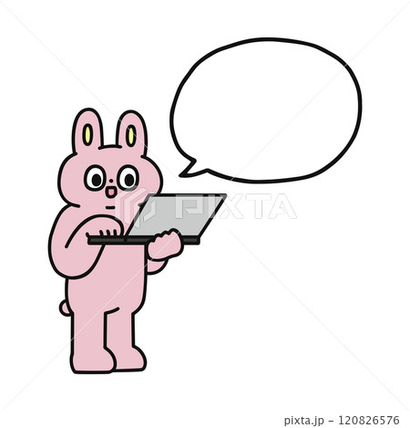 パソコンを操作するゆかいなウサギと吹き出し 120826576