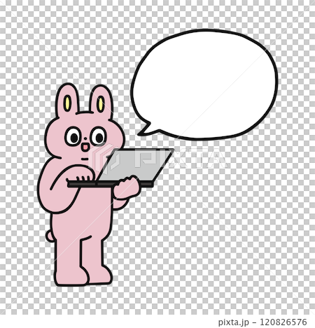 パソコンを操作するゆかいなウサギと吹き出し 120826576