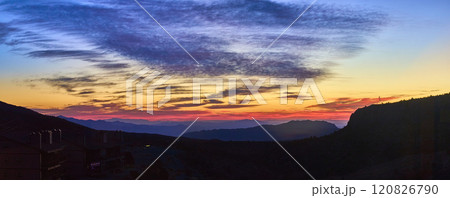 Mount Charleston Sunset Panorama with Building Silhouettes at Eye Level 120826790