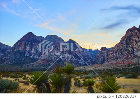 Red Rock Canyon Mountains at Sunset Desert Landscape Eye-Level View Red Rock Canyon Mountains at Sunset Desert Landscape Eye-Level View 120826817