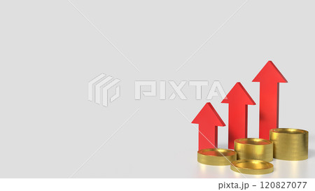 The Gold coins and red arrow up on white background for Business concept 3d rendering. The Gold coins and red arrow up on white background for Business concept 3d rendering. 120827077