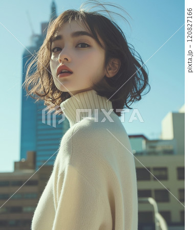 ニットを着た美し女性・ファッション・ヘアスタイル「AI生成画像」 120827166