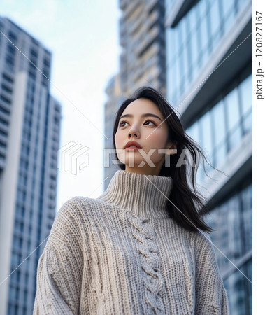 ニットを着た美し女性・ファッション・ヘアスタイル「AI生成画像」 120827167
