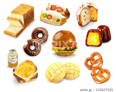 スイーツや焼き菓子の手描きイラスト詰め合わせ 120827285