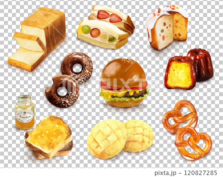 スイーツや焼き菓子の手描きイラスト詰め合わせ 120827285
