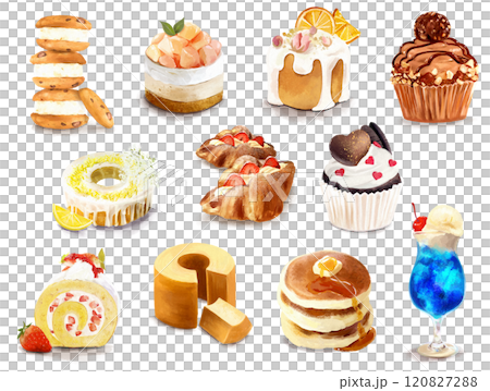 各種糖果和烘焙食品的手繪插圖 120827288