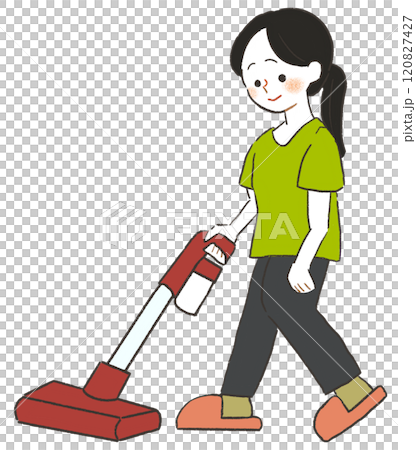 清潔吸塵器的婦女 清潔吸塵器的婦女 120827427