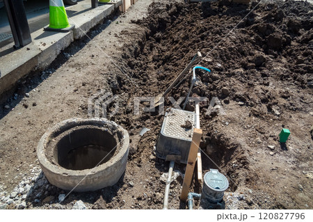 建築現場の量水器やガス管埋設目印 120827796