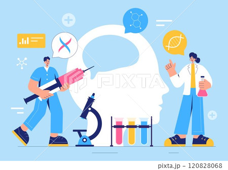 Biomarkers Vector Illustration featuring Biomarker DNA Biology Evidence, Nanotechnology, Structural Chemical Formulas, and Molecular Models 120828068