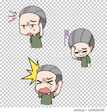 頭痛に苦しむ高齢男性のイラスト3パターン 頭痛に苦しむ高齢男性のイラスト3パターン 120828289