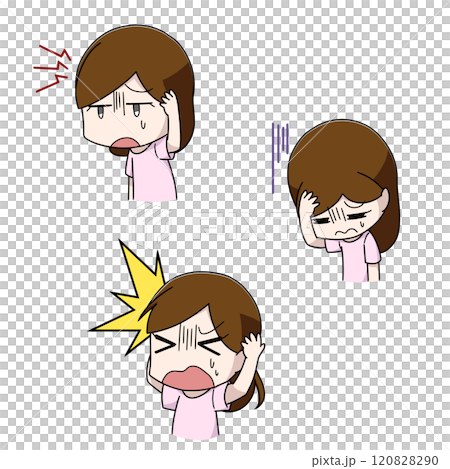 頭痛に苦しむ女性のイラスト3パターン 120828290