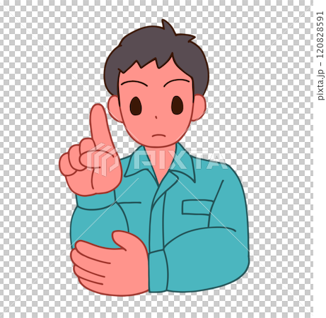 Illustration of a deformed man wearing work clothes pointing Illustration of a deformed man wearing work clothes pointing 120828591