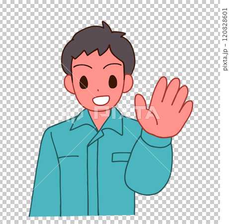 Illustration of a smiling deformed man wearing work clothes saying hello Illustration of a smiling deformed man wearing work clothes saying hello 120828601