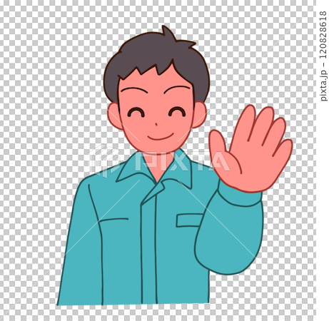 Illustration of a smiling deformed man wearing work clothes saying hello Illustration of a smiling deformed man wearing work clothes saying hello 120828618