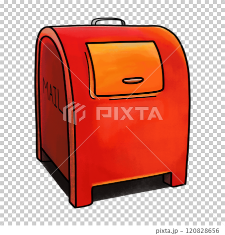 Red mailbox cartoon isolated illustration, textured traditional letter post box drawing Red mailbox cartoon isolated illustration, textured traditional letter post box drawing 120828656