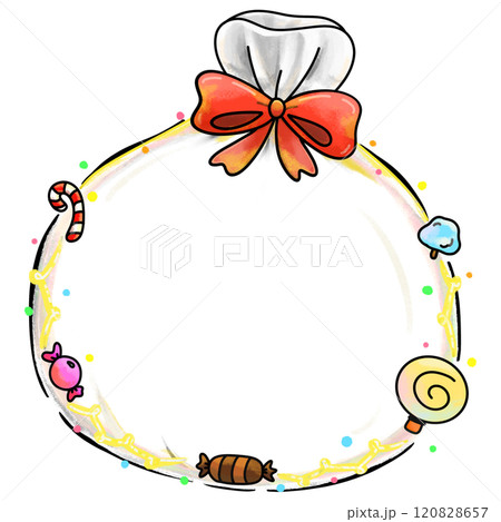 Candy bag frame illustration, round sweet border design Candy bag frame illustration, round sweet border design 120828657