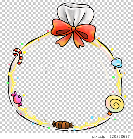 Candy bag frame illustration, round sweet border design Candy bag frame illustration, round sweet border design 120828657