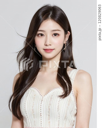 白背景の前に立っている若い女性 120829063